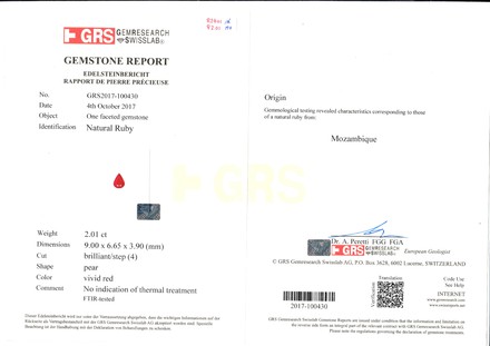 Рубин, MOZAMBIQUE, UNHEATED, Груша, 2,01ct 3