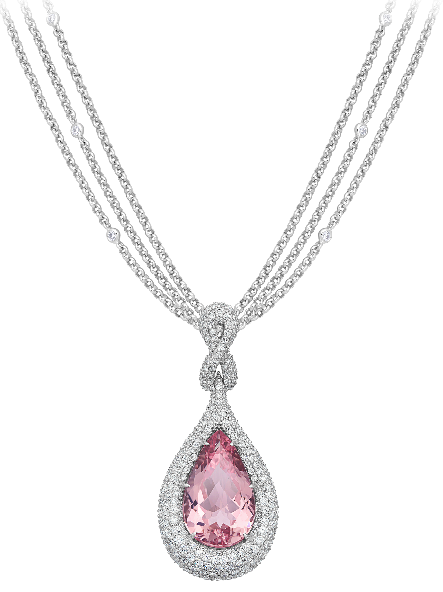 Колье с морганитом и бриллиантами, белое золото