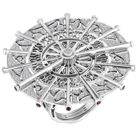 Кольцо с бриллиантами и рубинами, белое золото 1