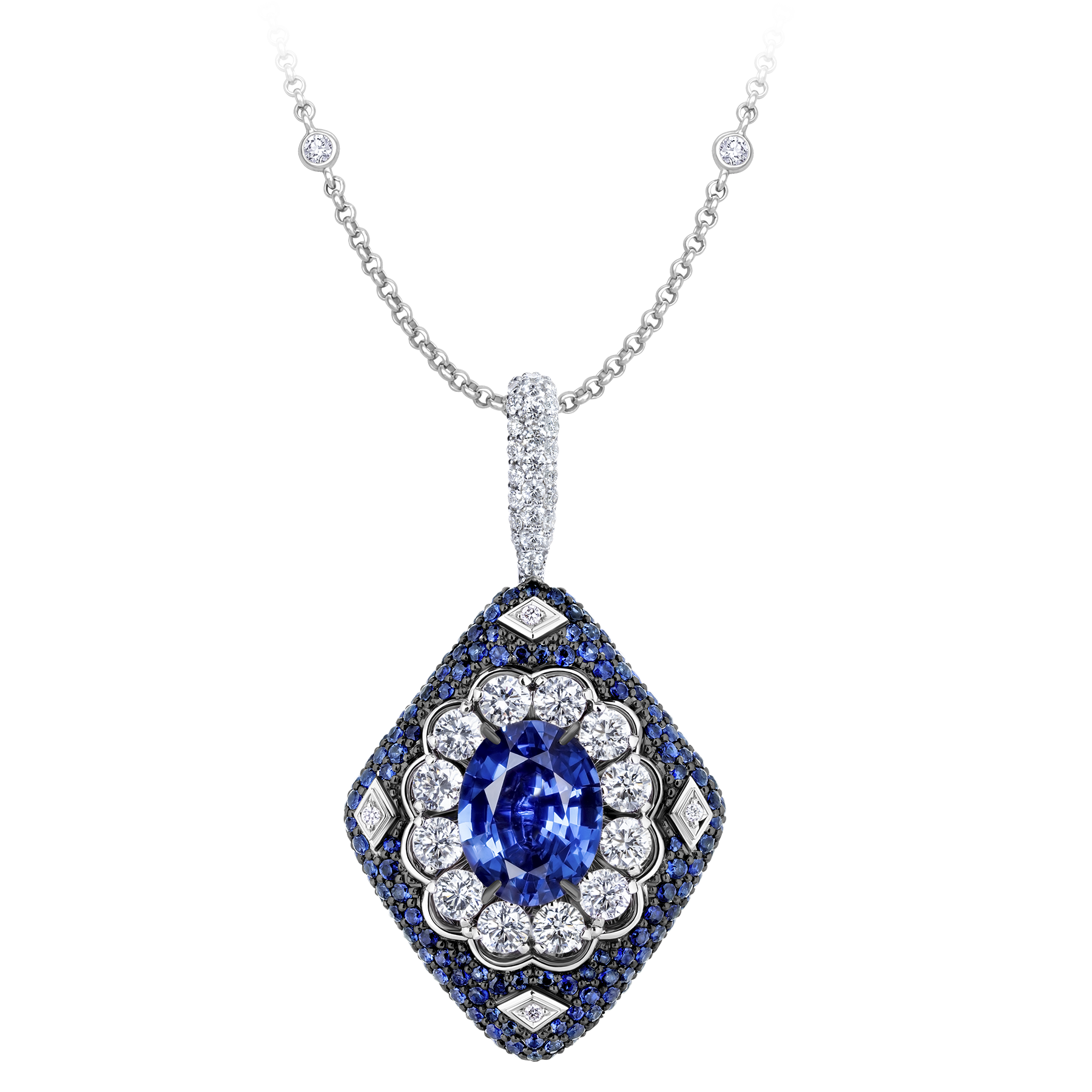 Подвес с сапфирами и бриллиантами, белое золото
