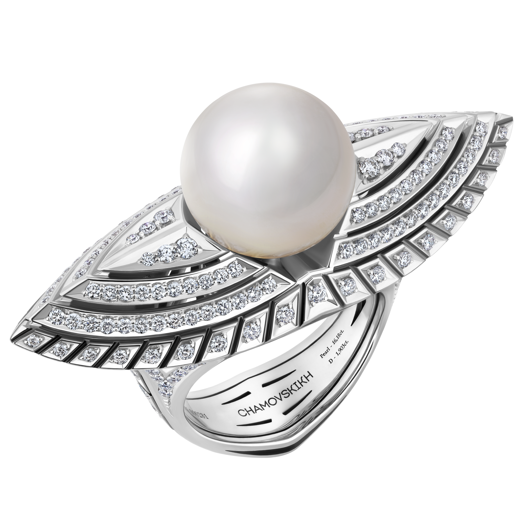 Кольцо с жемчугом и бриллиантами, белое золото, н.керамика