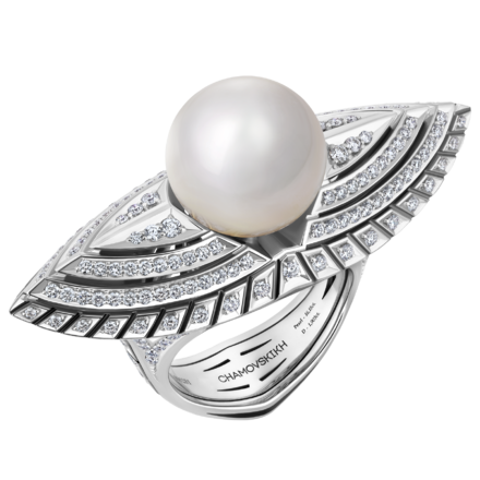 Кольцо с жемчугом и бриллиантами, белое золото, н.керамика 1