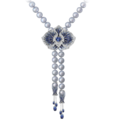 Колье с серо-голубым жемчугом, платина и белое золото