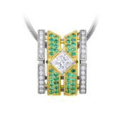 Подвес с бриллиантами и изумрудами, жёлтое и белое золото