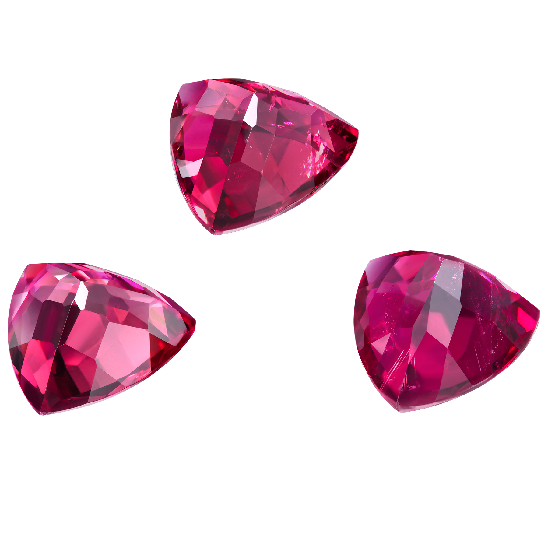 Сет из трёх Турмалинов Рубеллитов, Триллион, 4,73ct/ 4,43ct/ 3,95ct