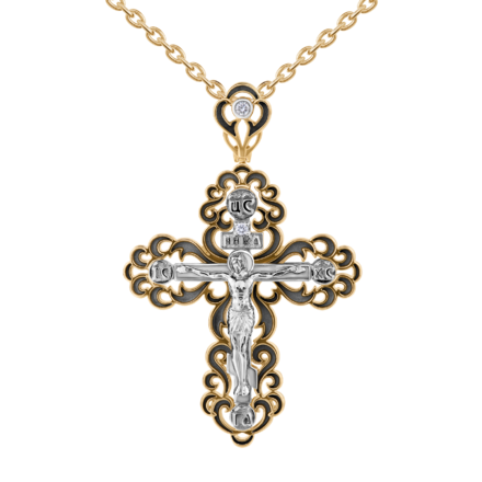 Крест с бриллиантами, красное и белое золото 1