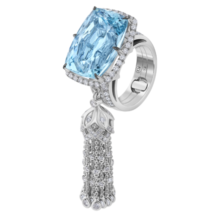Кольцо с аквамарином и бриллиантами, белое золото 1