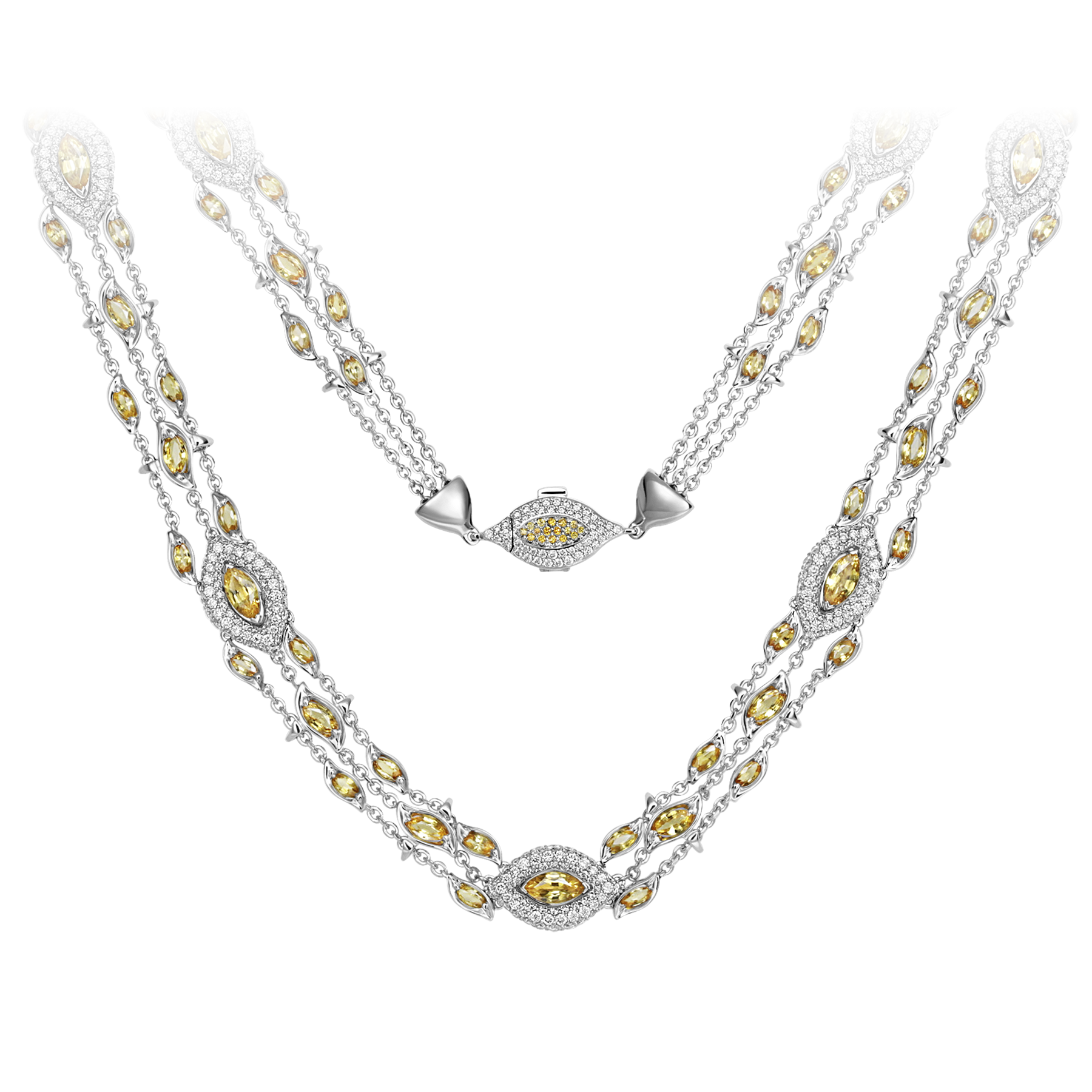 Колье с бриллиантами и желтыми сапфирами, белое золото