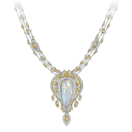 Колье с бриллиантами и желтыми сапфирами, белое золото 2