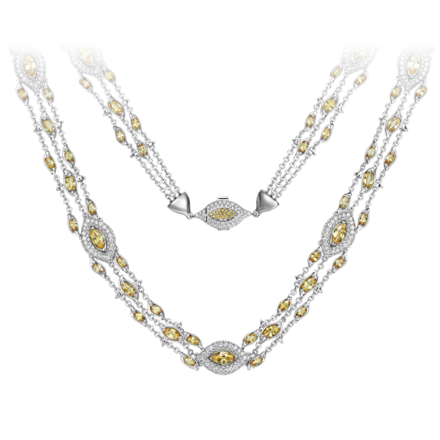 Колье с бриллиантами и желтыми сапфирами, белое золото 1