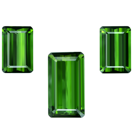 Сет из трёх турмалинов верделитов, октагон 2-15,11ct (14.60*9.75мм) и 1-15,48ct (20.50*11.40мм) 1