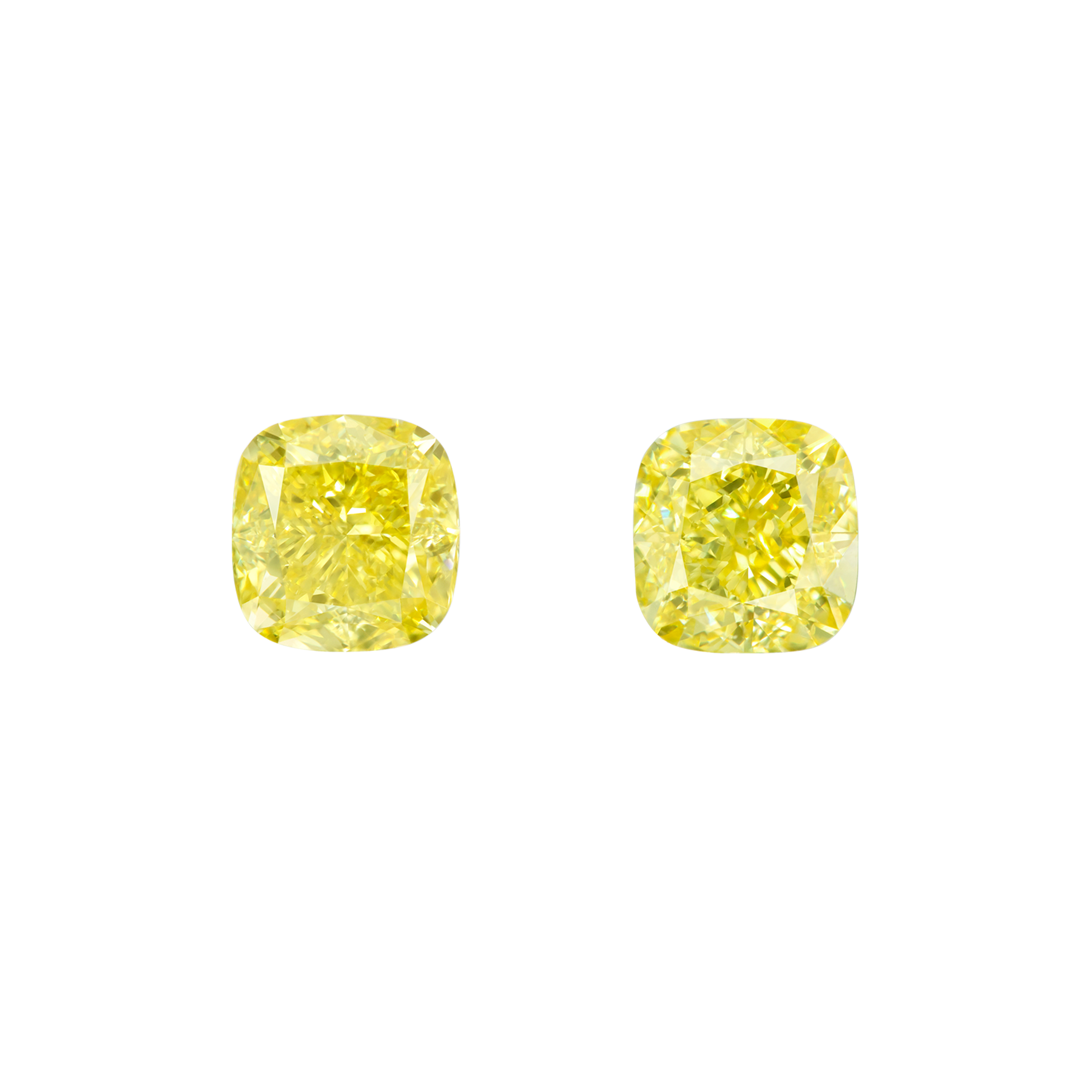 Сет из двух жёлтых бриллиантов, Кушон, 1.01/1.00ct