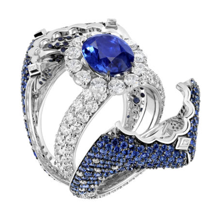 Кольцо с сапфирами и бриллиантами, белое золото 2