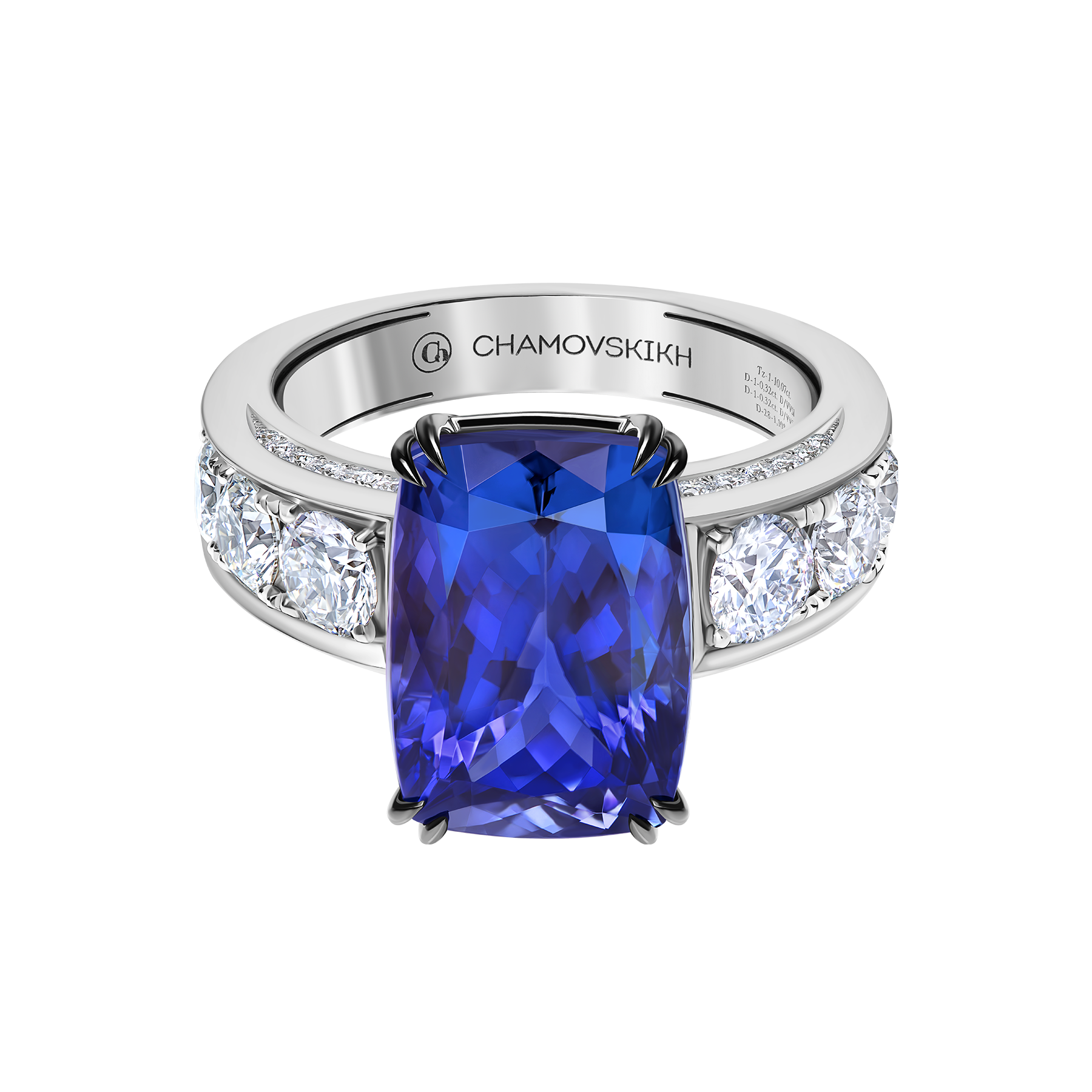 Кольцо с танзанитом и бриллиантами, белое золото