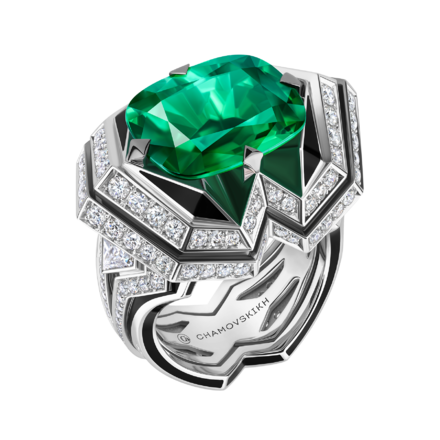 Кольцо с изумрудом и бриллиантами, белое золото, н.керамика 1