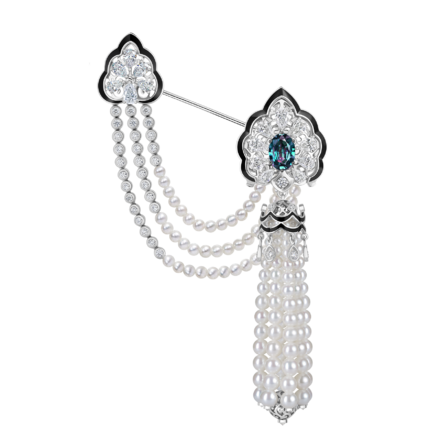 Сет с александритом, бриллиантами и жемчугом, белое золото, н.керамика 1