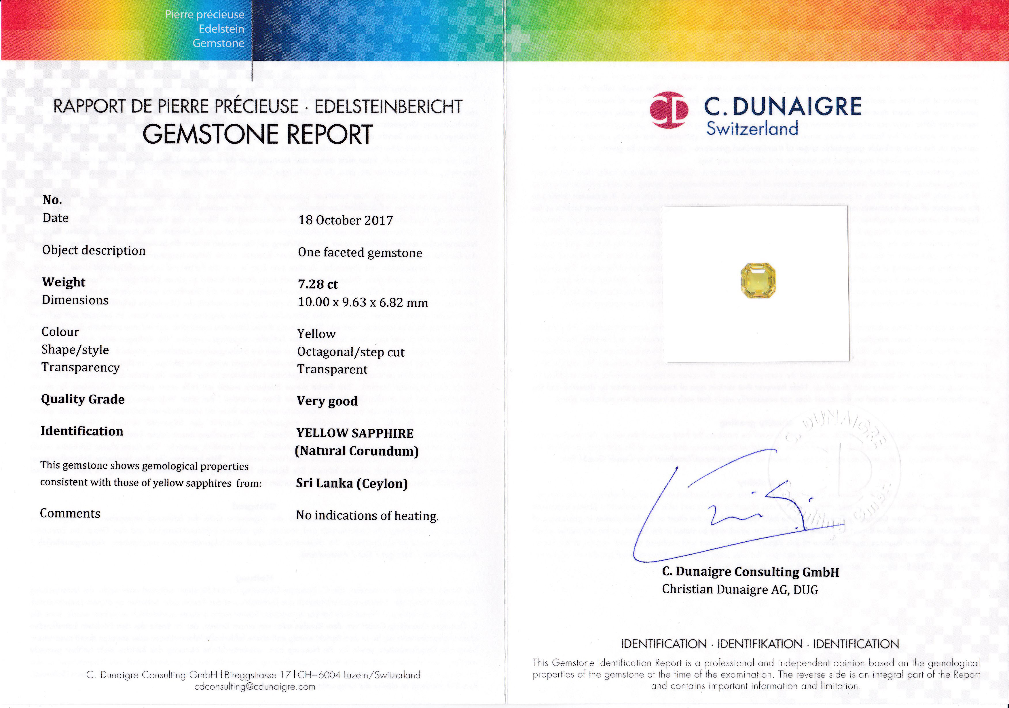 Жёлтый сапфир, SRI LANKA, UNHEATED, Октагон, 7,28ct