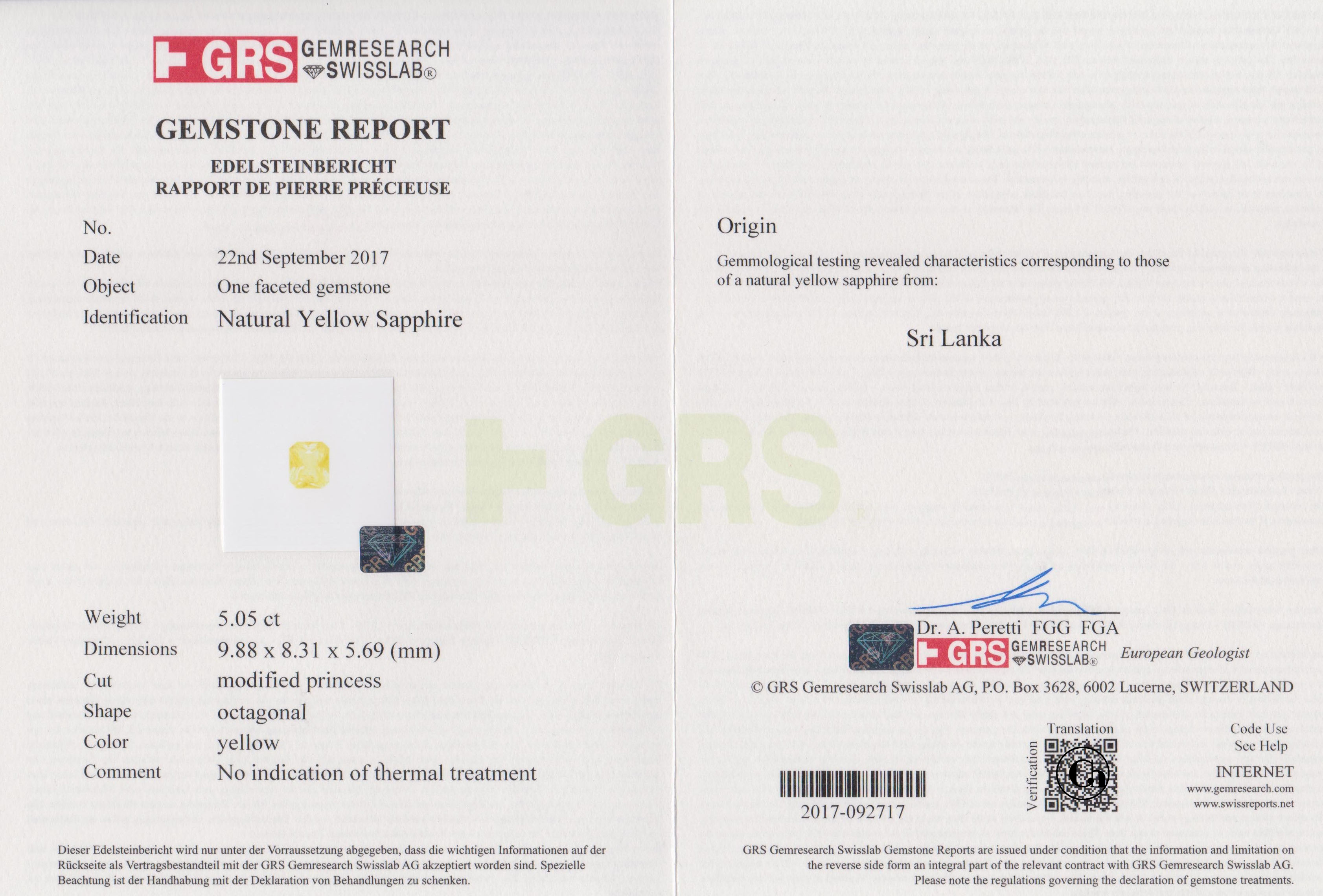 Сет из двух жёлтых сапфиров, SRI LANKA, UNHEATED, Октагон, 5,51ct/ 5,05ct