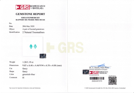 Сет из двух турмалинов, Ромб, 1.28/ 1.19ct 3