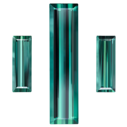 Сет из трёх Турмалинов Индиголитов, Багет, 26,85ct/ 10,56ct/ 10,38ct 1