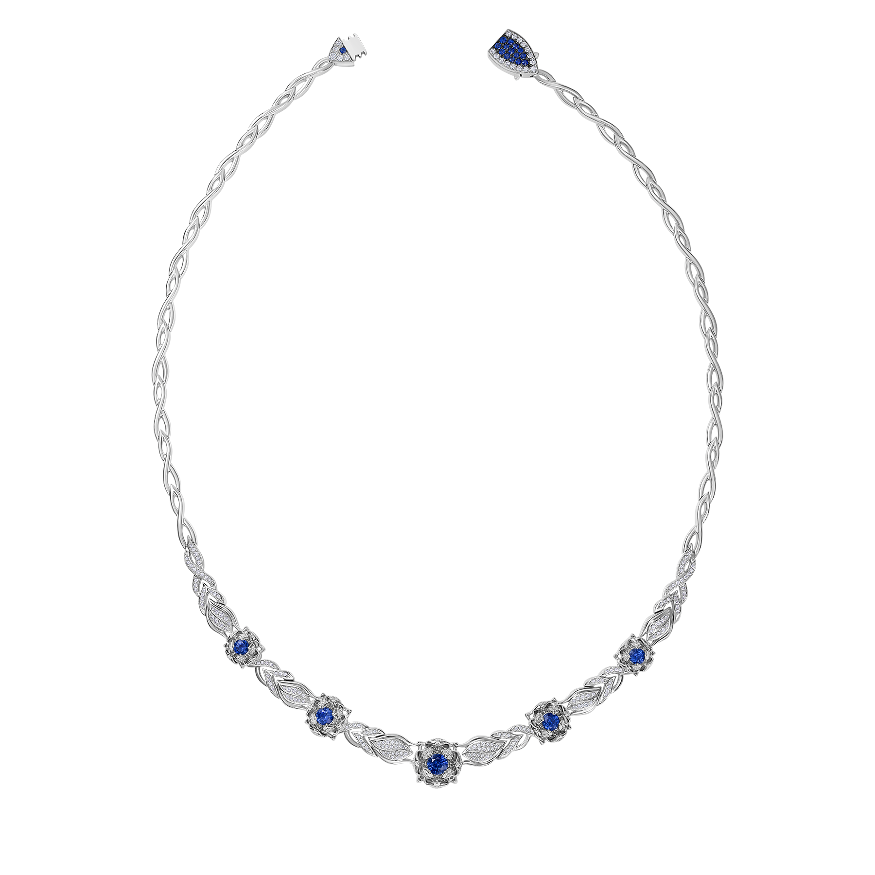 Колье с сапфирами и бриллиантами, белое золото