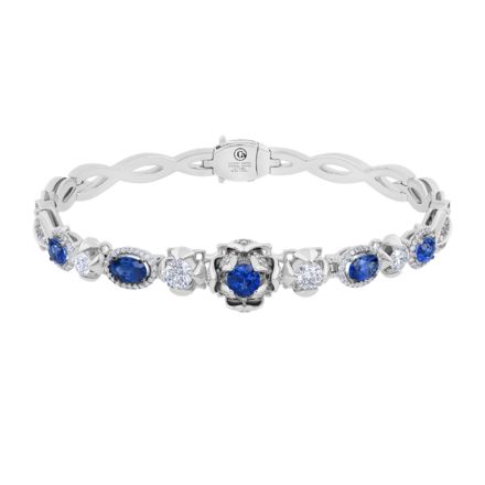 Браслет с сапфирами и бриллиантами, белое золото 1