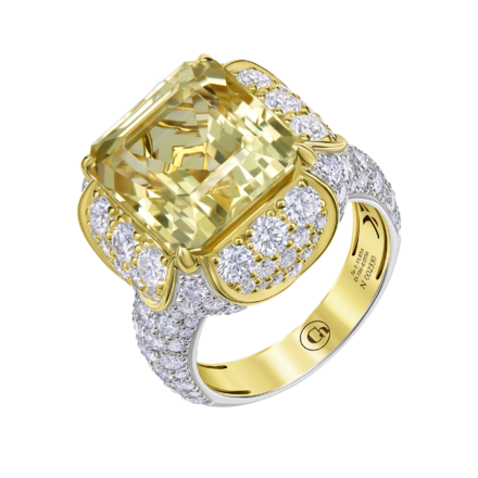 Кольцо с жёлтым сапфиром и бриллиантами, жёлтое и белое золото 1