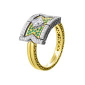 Кольцо с бриллиантами и изумрудами, жёлтое золото