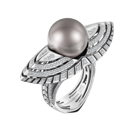 Кольцо с жемчугом и бриллиантами, белое золото, н.керамика 1
