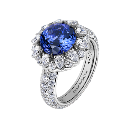 Кольцо с танзанитом и бриллиантами, белое золото 1