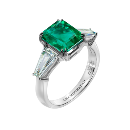 Кольцо с изумрудом и бриллиантами, белое золото 1