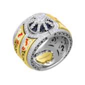 Кольцо с бриллиантами и сапфирами, жёлтое и белое золото, н.керамика