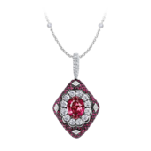 Подвес с турмалином рубеллитом, бриллиантами, рубинами и сапфирами, белое золото