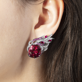 Серьги с рубеллитами, бриллиантами и рубинами, белое золото