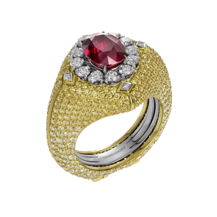 Кольцо с рубином и бриллиантами, белое и жёлтое золото 1