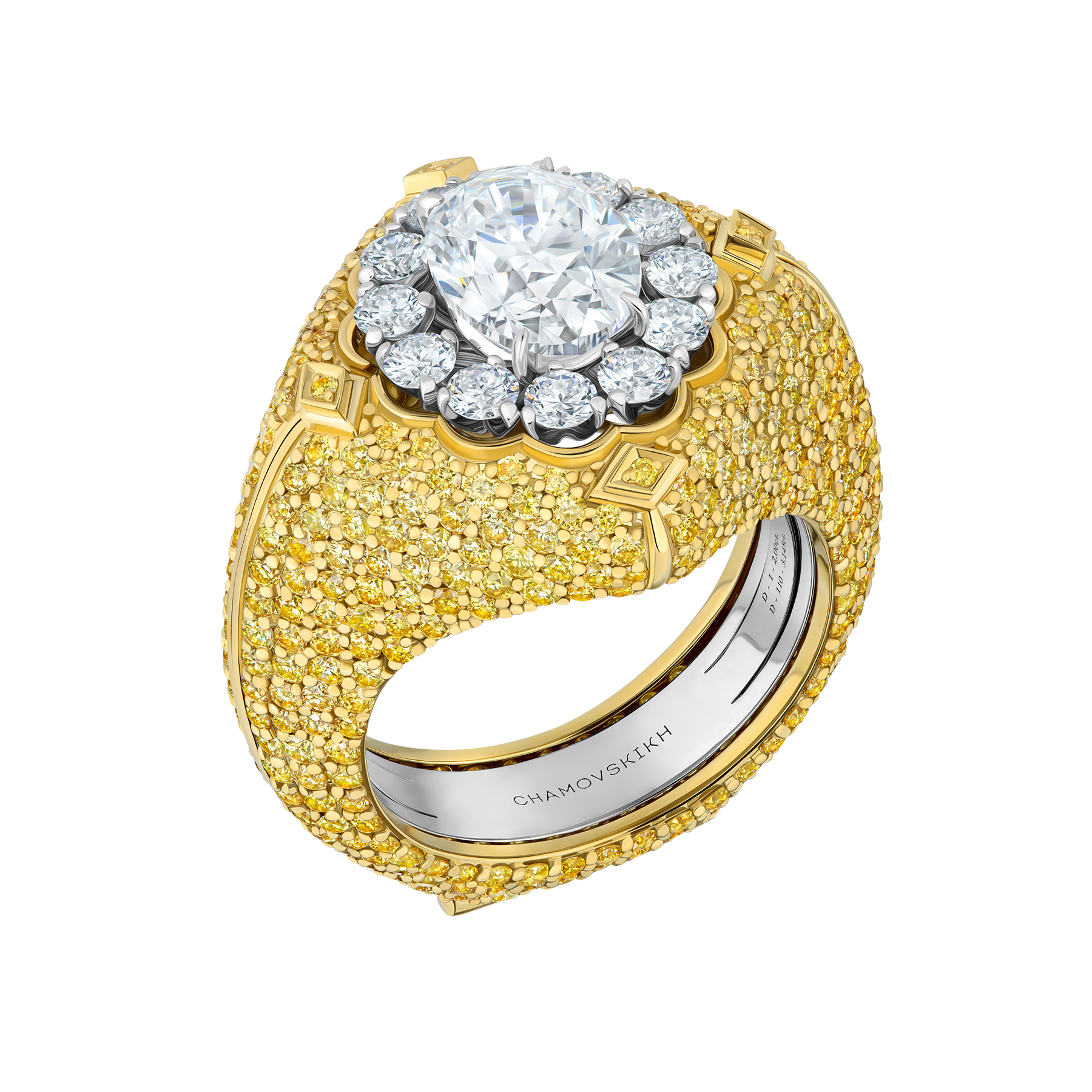 Кольцо с бриллиантами, белое и жёлтое золото
