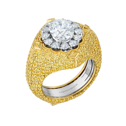 Кольцо с бриллиантами, белое и жёлтое золото 1