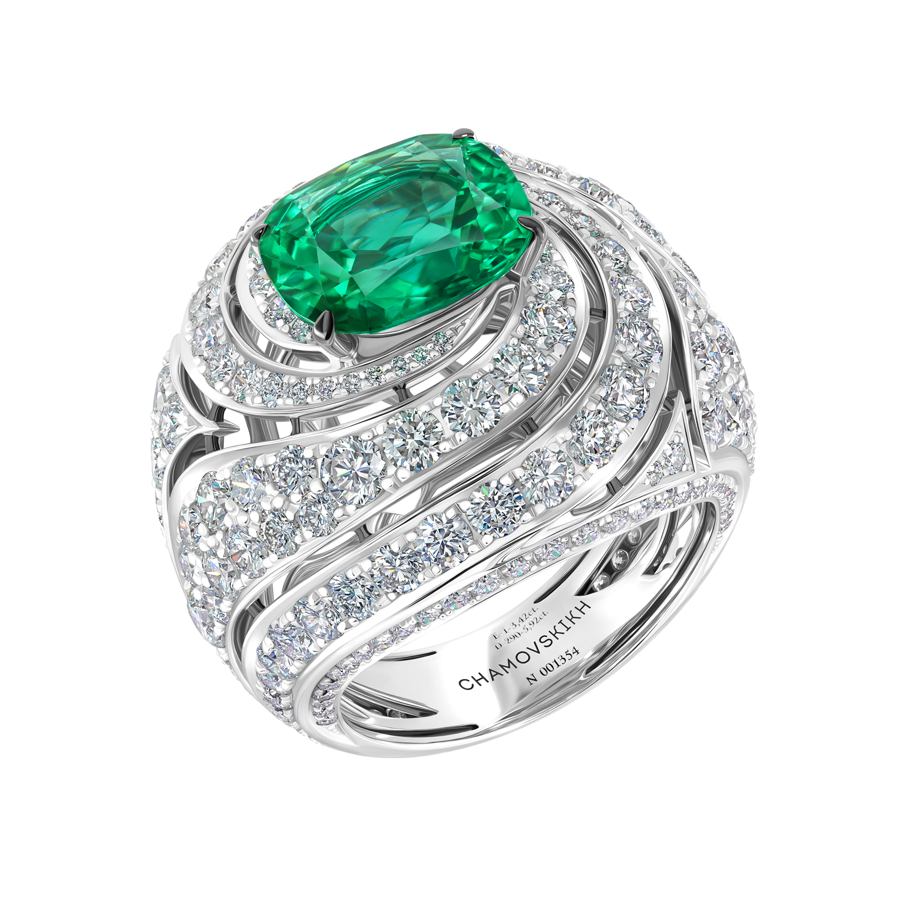 Кольцо с изумрудом и бриллиантами, белое золото