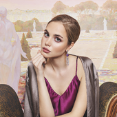 Серьги с аметистами, бриллиантами и розовыми сапфирами, белое золото