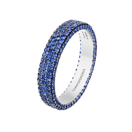 Обручальное кольцо с сапфирами, белое золото 1