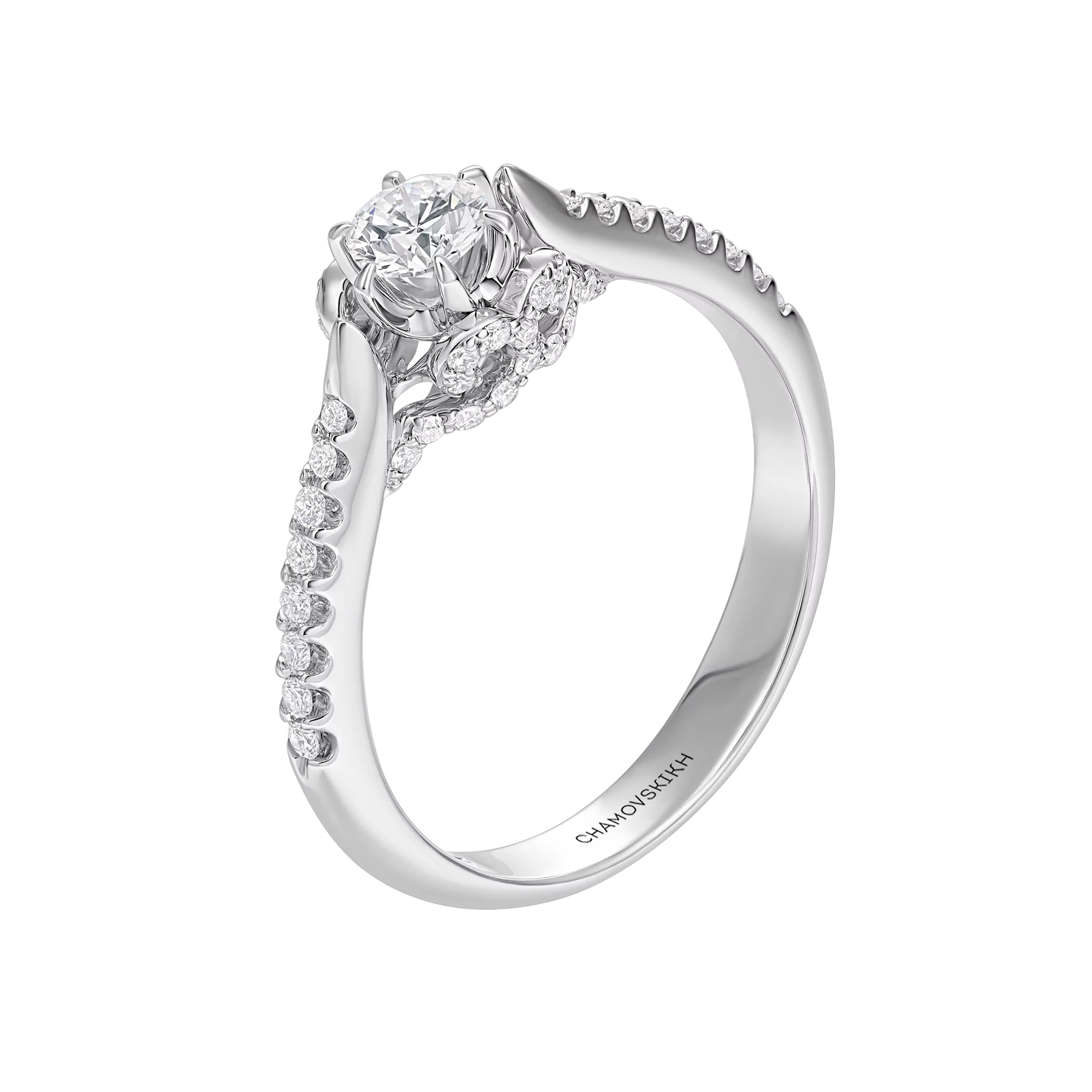 Кольцо с бриллиантами, белое золото