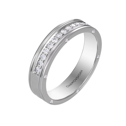 Обручальное кольцо с бриллиантами, белое золото 1