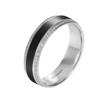Обручальное кольцо с бриллиантами, белое золото, н.керамика 1