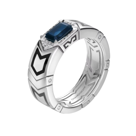 Кольцо с сапфиром и бриллиантами, белое золото, н. керамика 1
