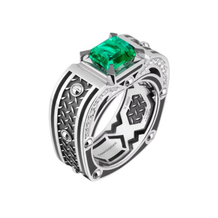 Кольцо с изумрудом и бриллиантами, белое золото, н.керамика 1