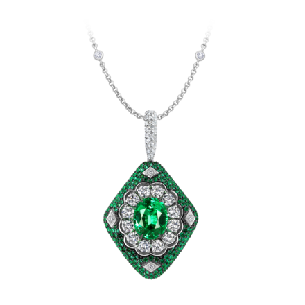 Подвес с изумрудами и бриллиантами, белое золото 1