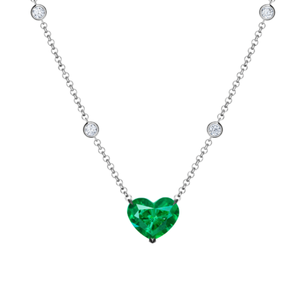 Колье с изумрудом и бриллиантами, белое золото 1