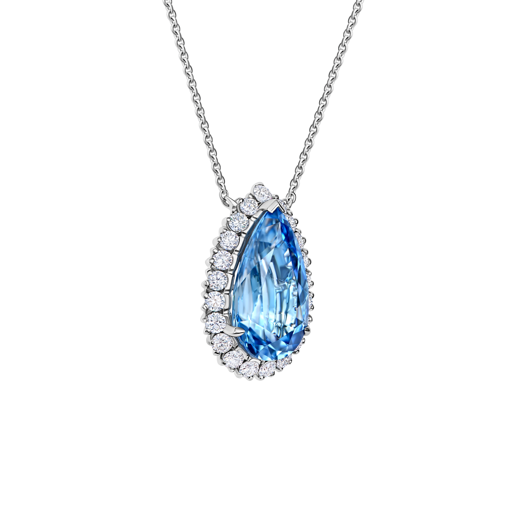 Колье с аквамарином и бриллиантами, белое золото