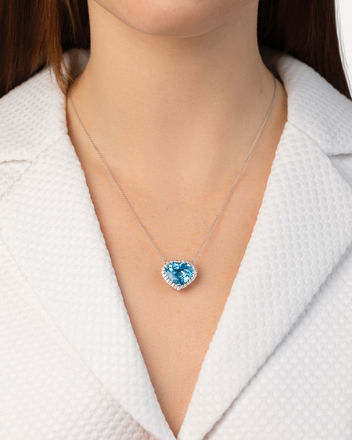 Колье с аквамарином и бриллиантами, белое золото 3