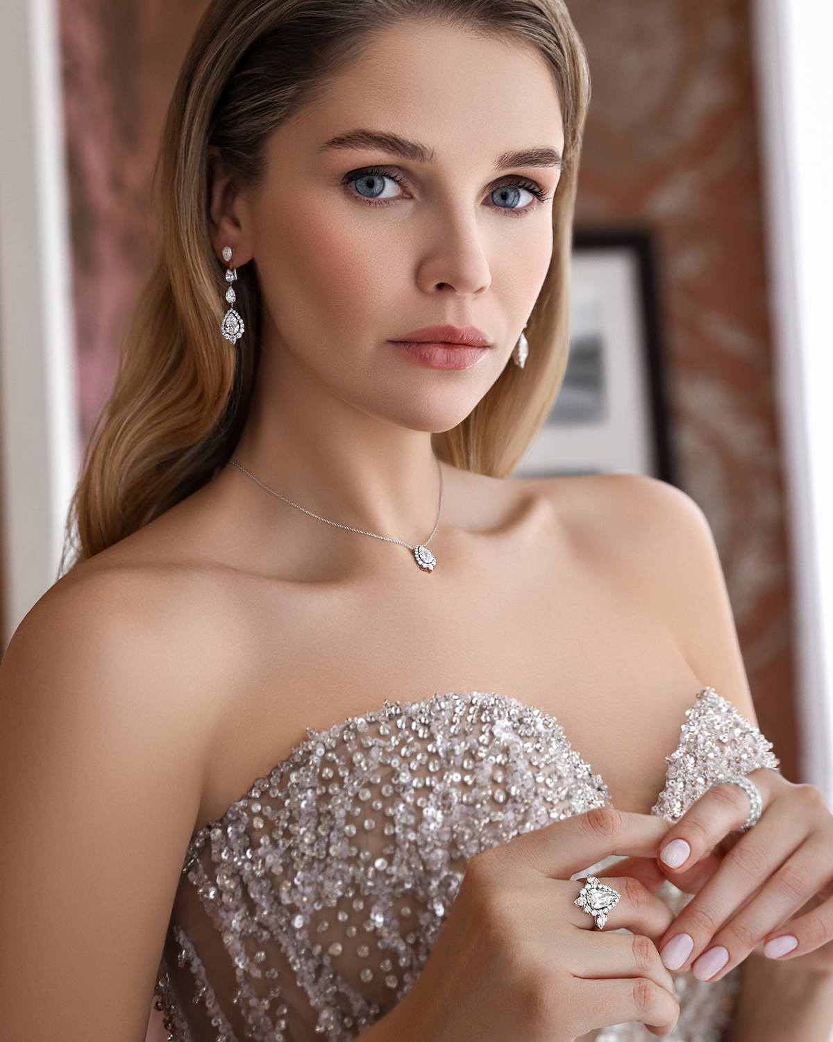 Подвес с бриллиантами, белое золото